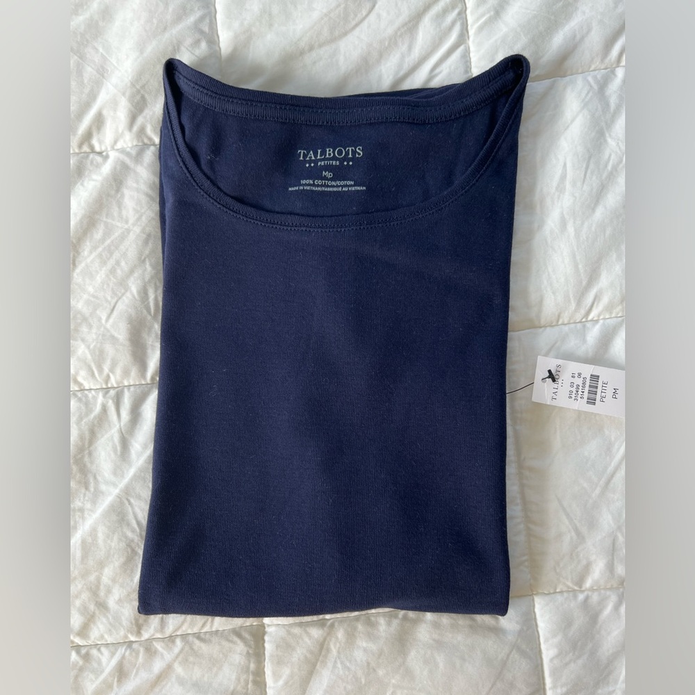 NWT Talbots classic cotton short sleeve tee size MP dark blue